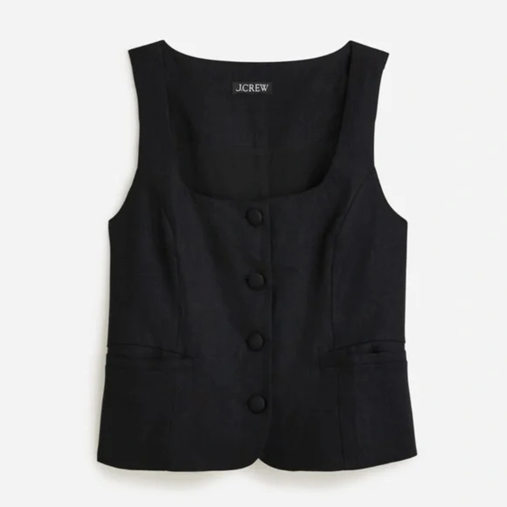 J. Crew NWT Scoopneck Linen Vest Top Tank Sleeveless Boxy Cropped Black Summer